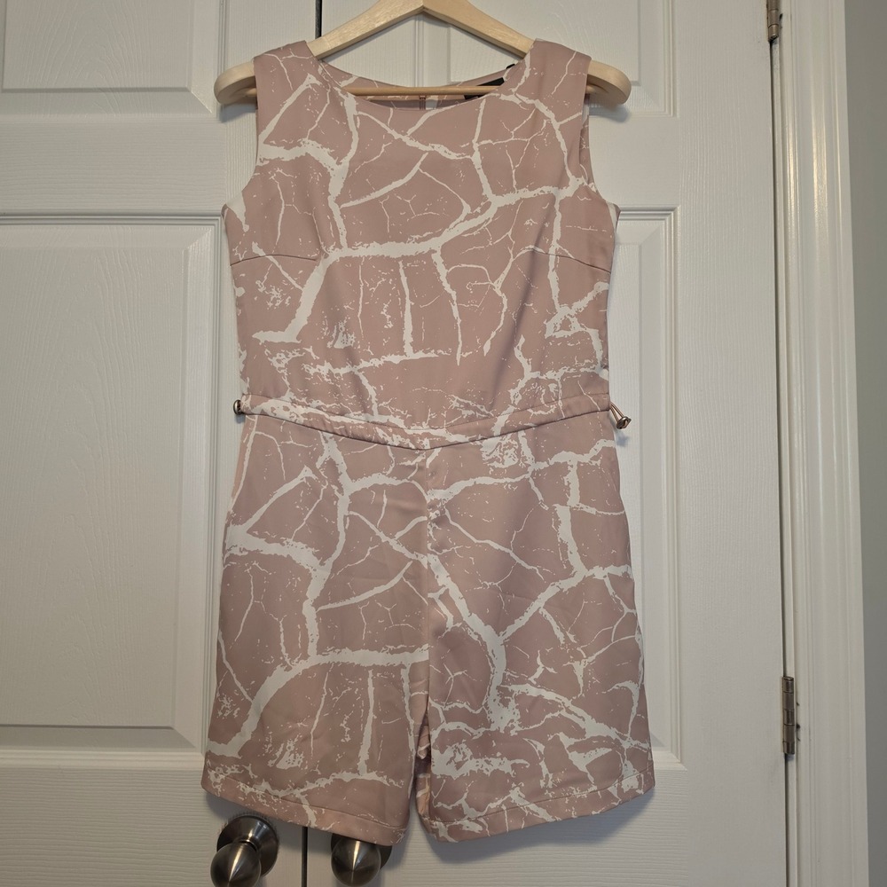 Rudsak Marble Crackle Print Sleeveless Romper Mauve Pink White Size Small